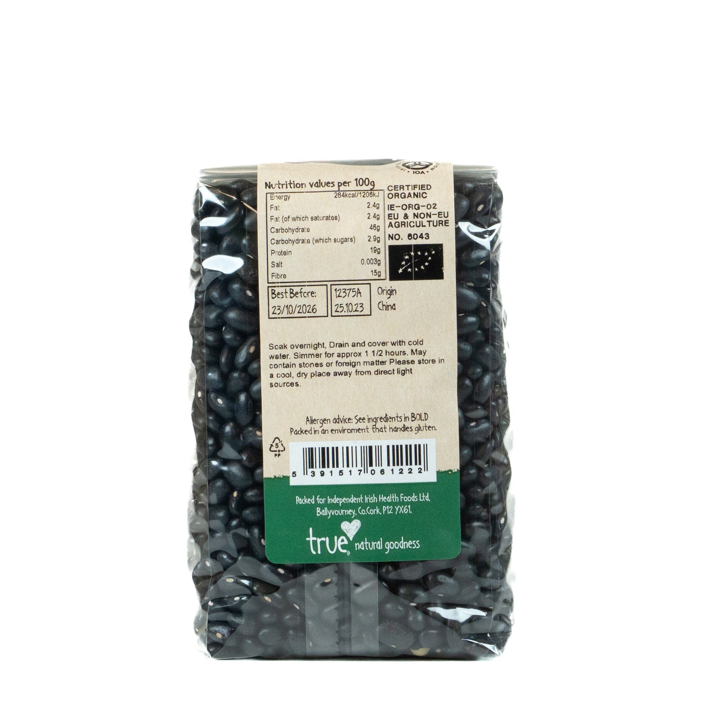 Black Turtle Beans (Org) 12375A Outer-6x500g / 4.58 / 6x500g