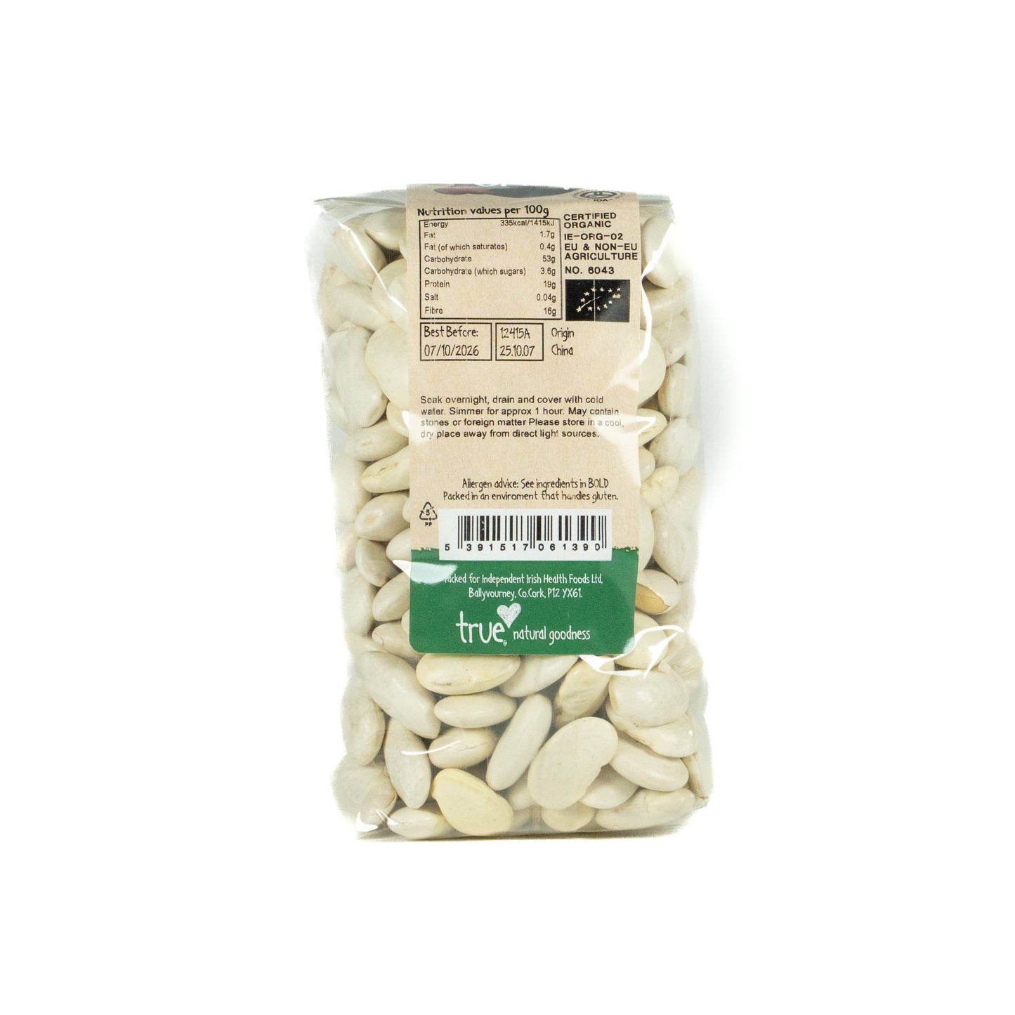Butter Beans (Org) 12415A Outer-6x500g / 7.04 / 6x500g