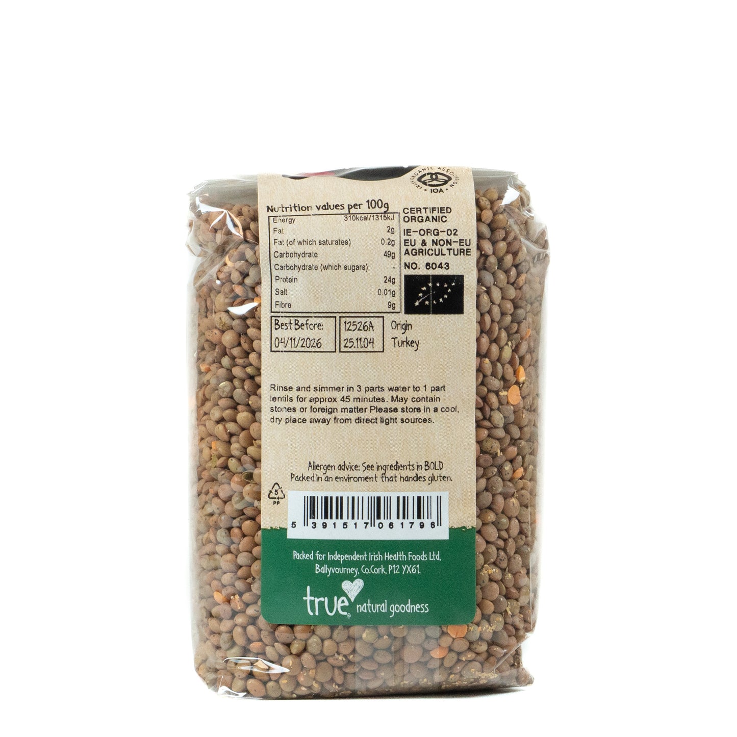 Brown Lentils (Org) 12526A Outer-6x500g / 3.28 / 6x500g