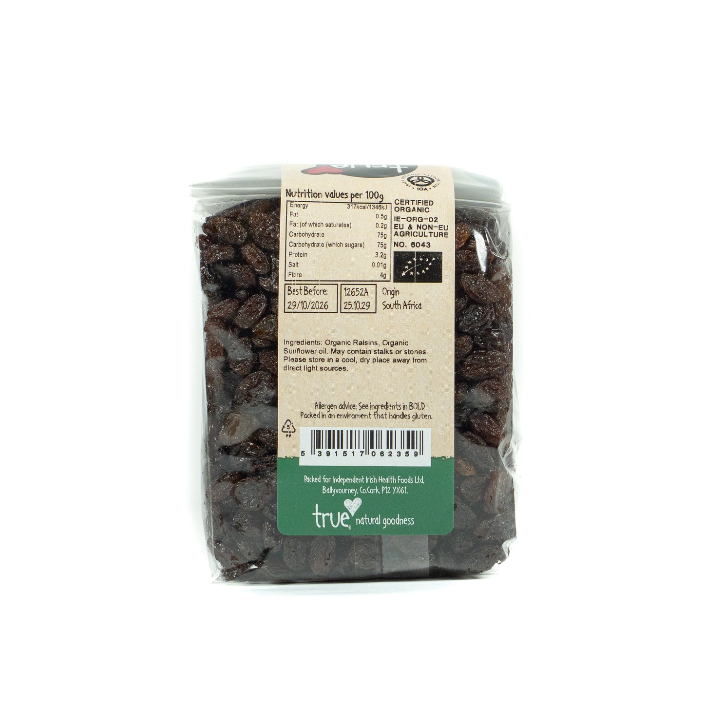 Raisins (Org) 12652A Outer-6x500g / 6.50 / 6x500g