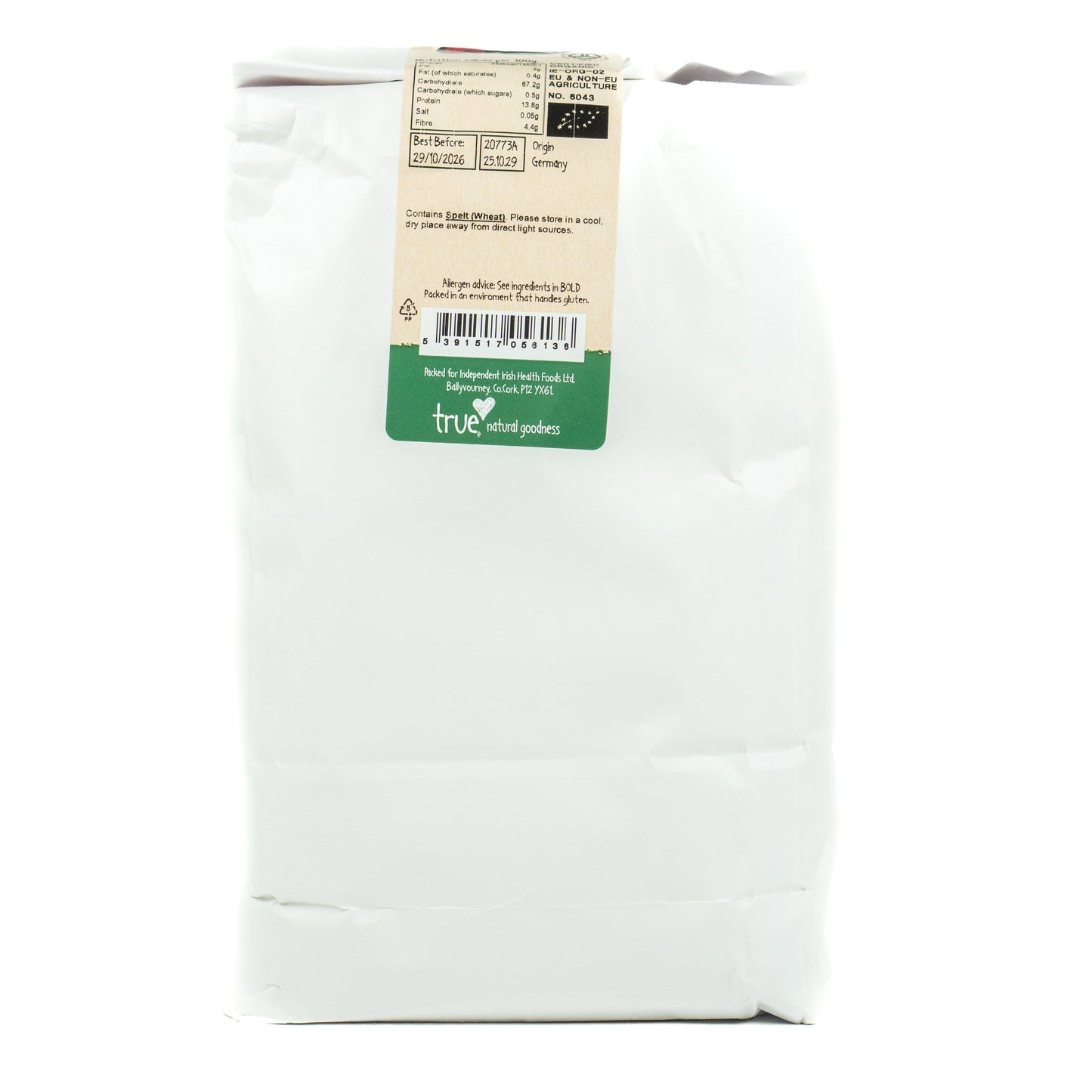 Spelt Flour White (Org) 20773A Outer-3x2Kg / 9.86 / 3x2Kg