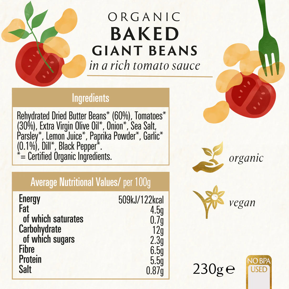 Baked Giant Beans in Tom Sauce (Org) 49626