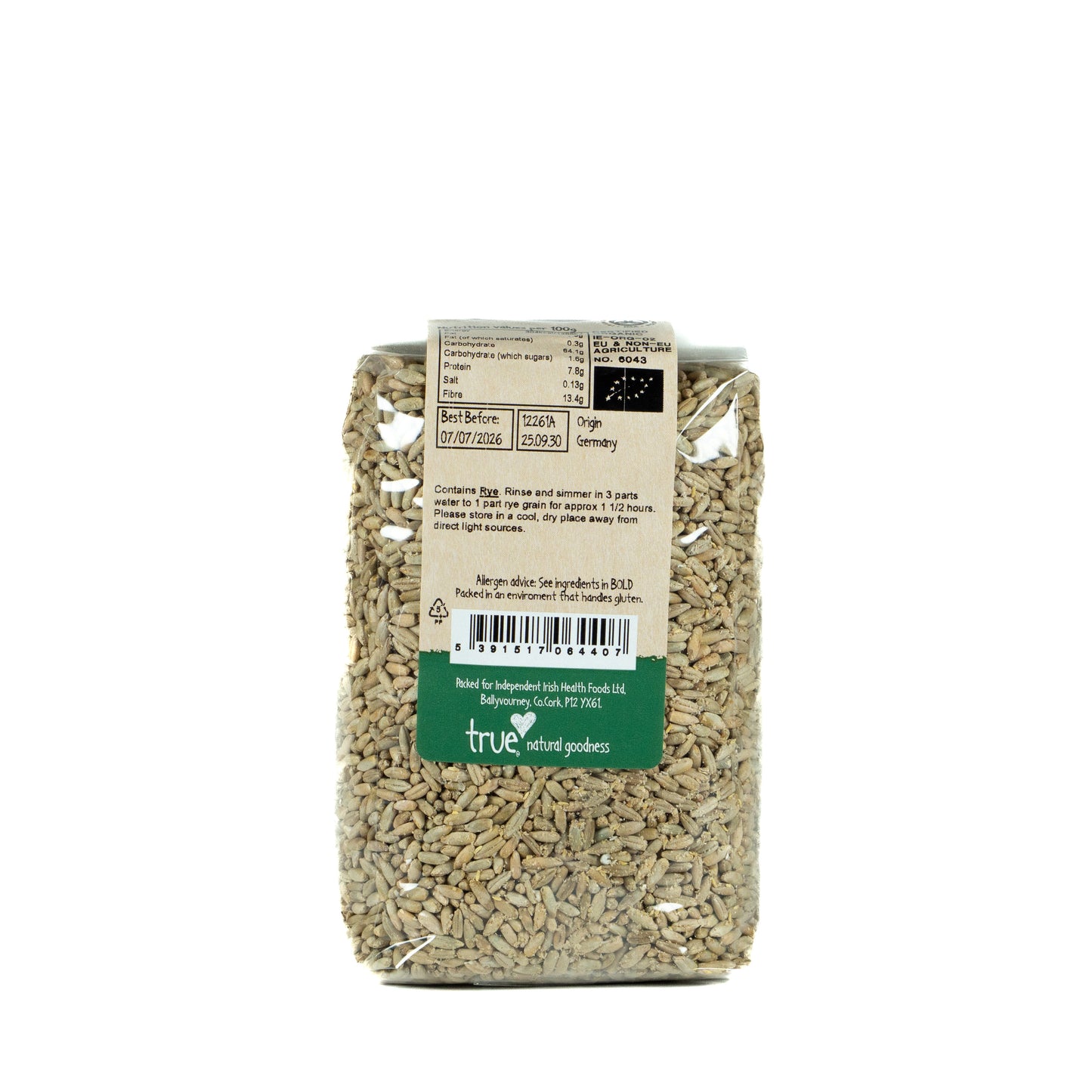 Rye Grain (Org) 12261A Outer-6x500g / 2.28 / 6x500g