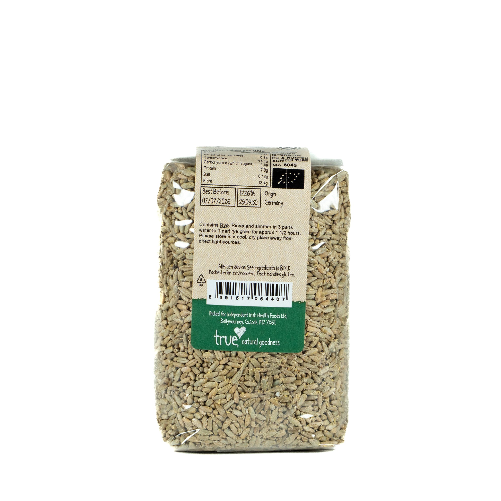 Rye Grain (Org) 12261A Outer-6x500g / 2.28 / 6x500g