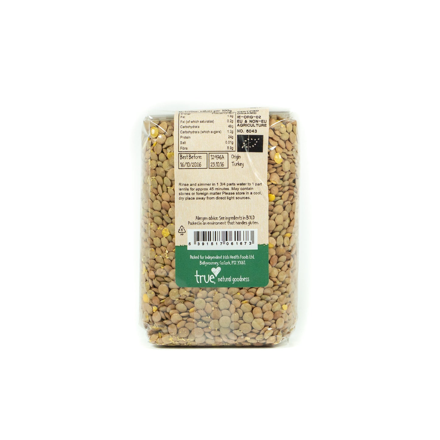 Green Lentils (Org) 12496A Outer-6x500g / 4.52 / 6x500g