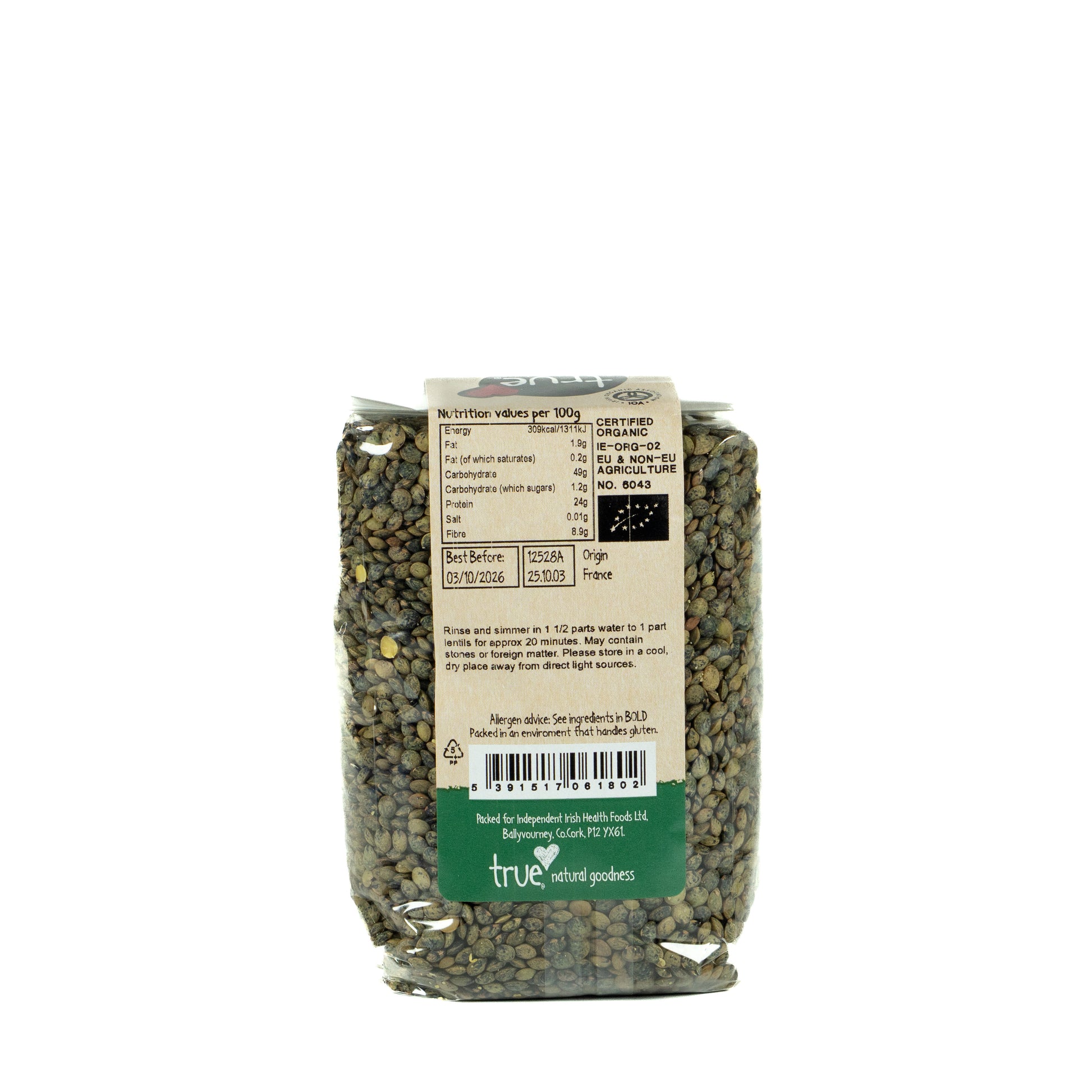 Lentil Verts (Puy Type)(Org) 12528A Outer-6x500g / 4.89 / 6x500g