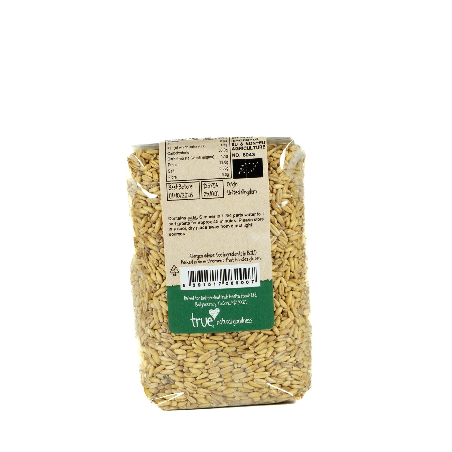 Oat Groats (Org) 12575A Outer-6x500g / 2.48 / 6x500g