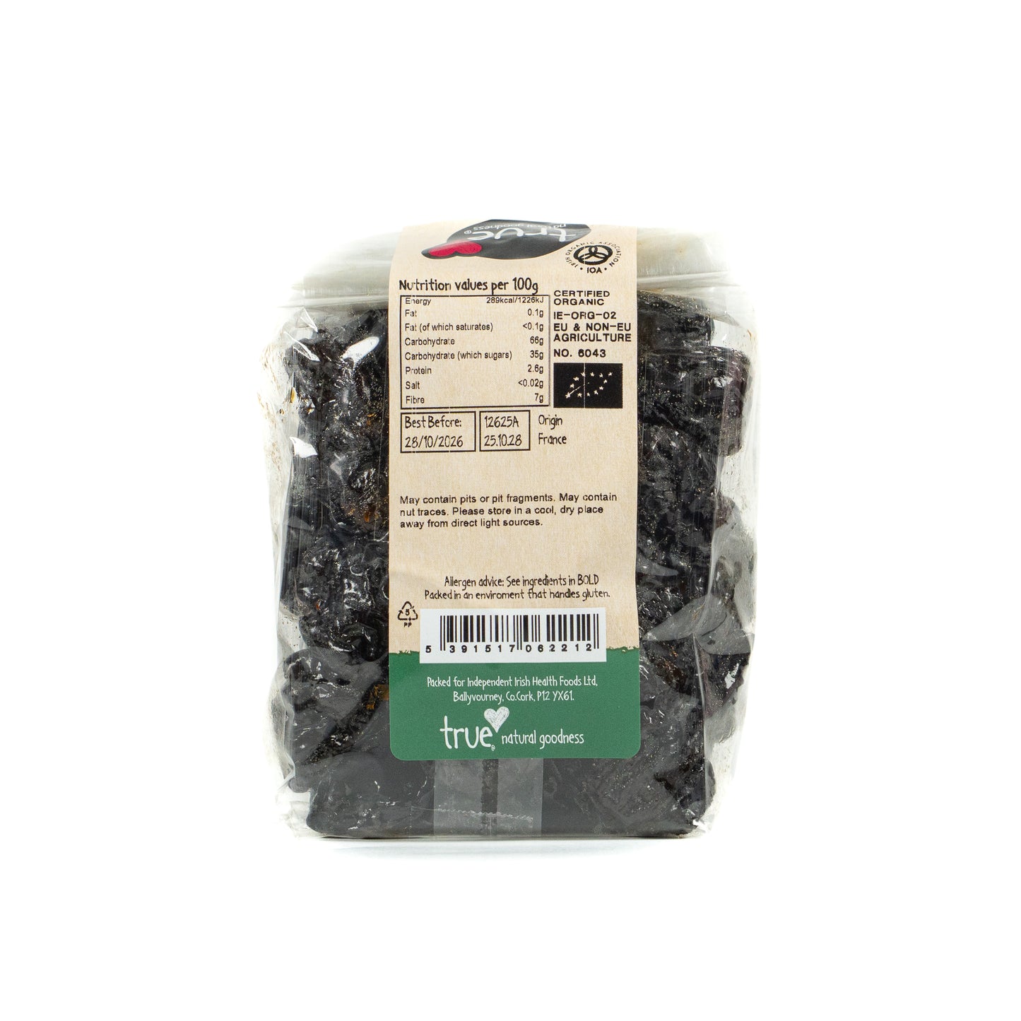 Pitted Prunes (Org) 12625A Outer-6x500g / 10.14 / 6x500g