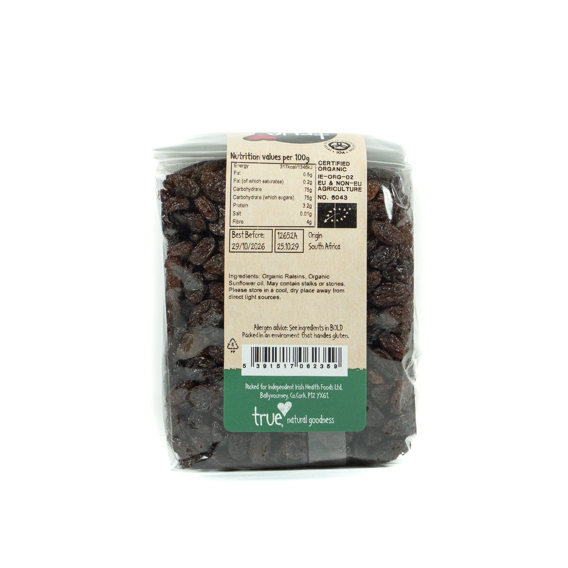 Raisins (Org) 12652A Outer-6x500g / 6.50 / 6x500g