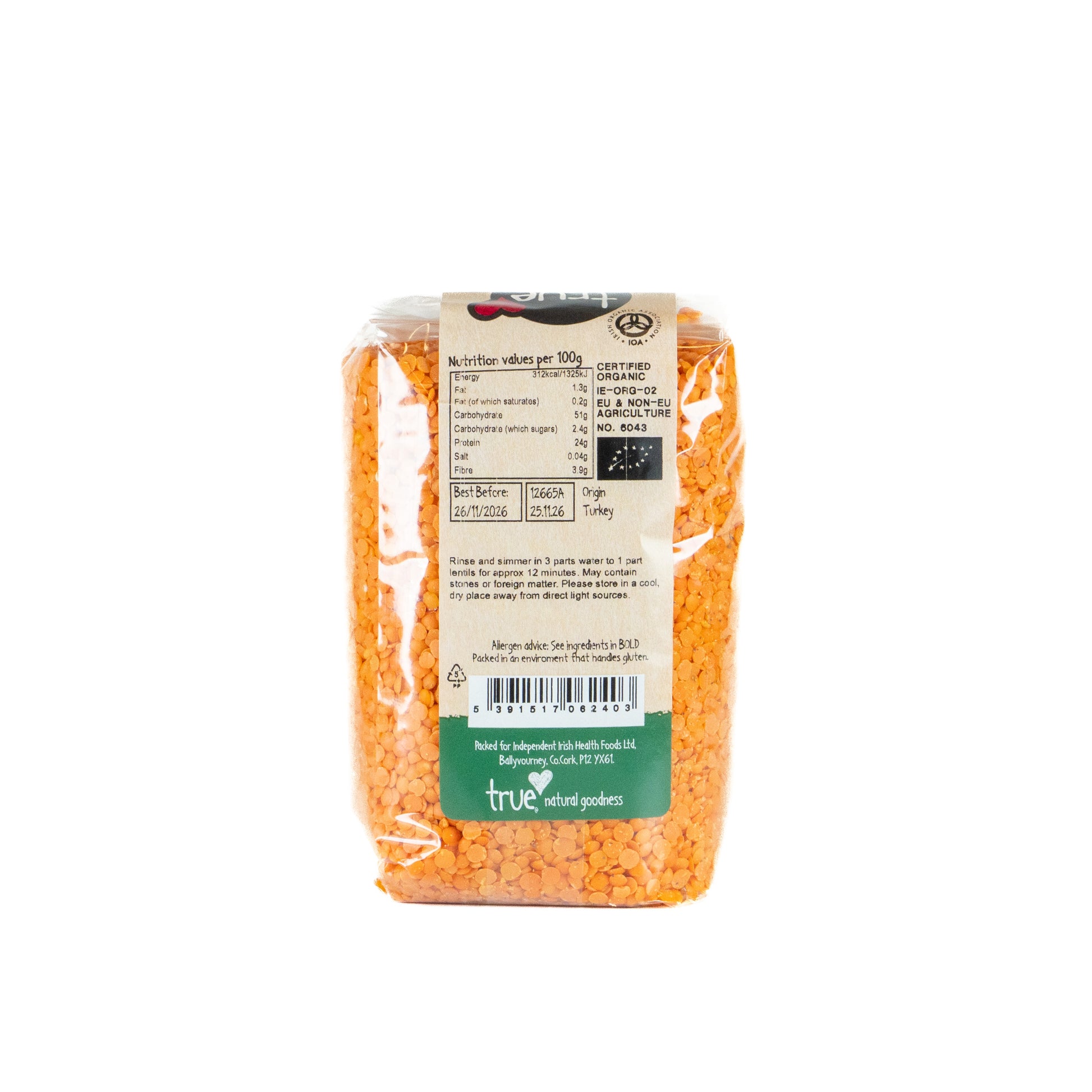 Red Lentils (Org) 12665A Outer-6x500g / 3.38 / 6x500g