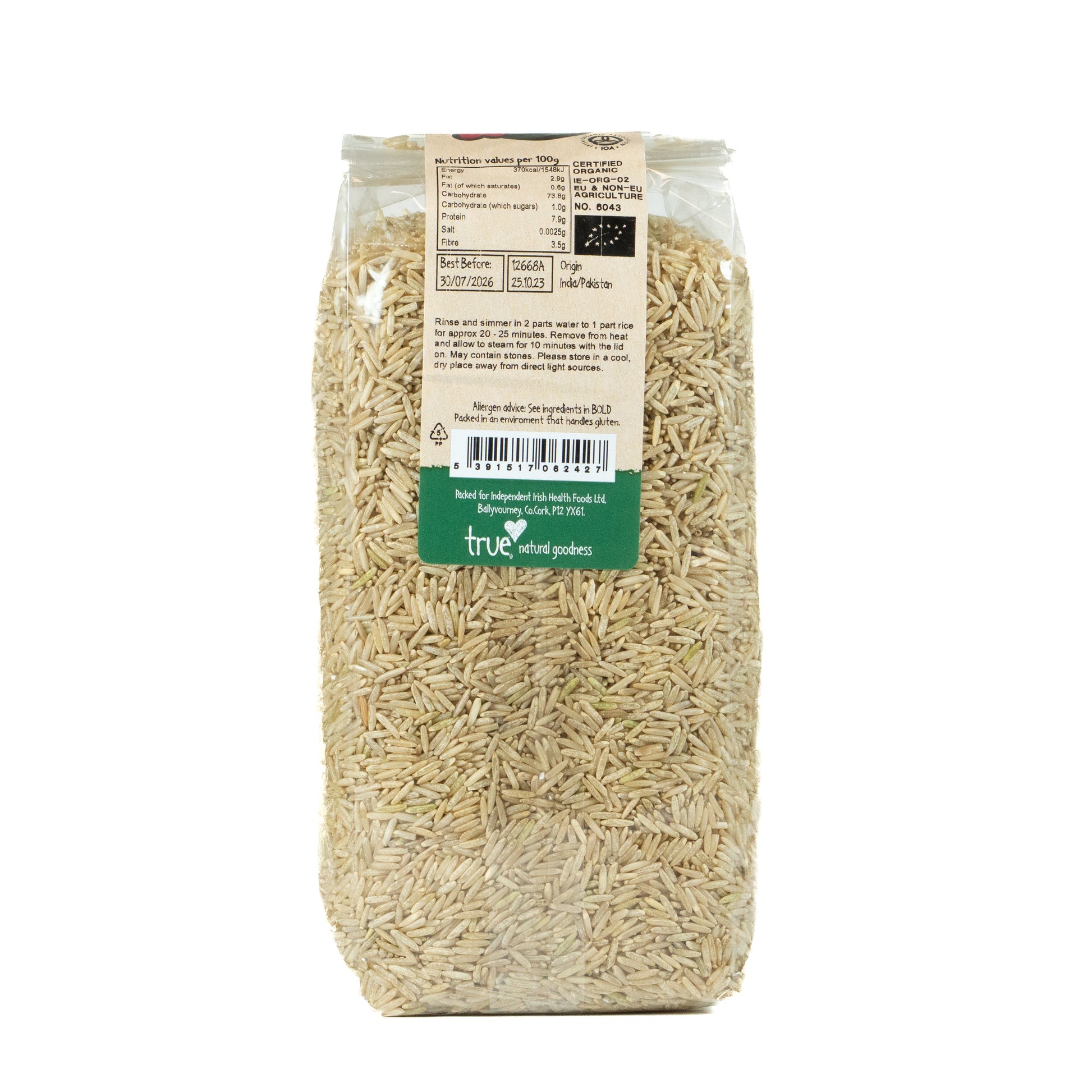 Basmati Rice Brown (Org) 12668A Outer-6x1Kg / 5.94 / 6x1Kg