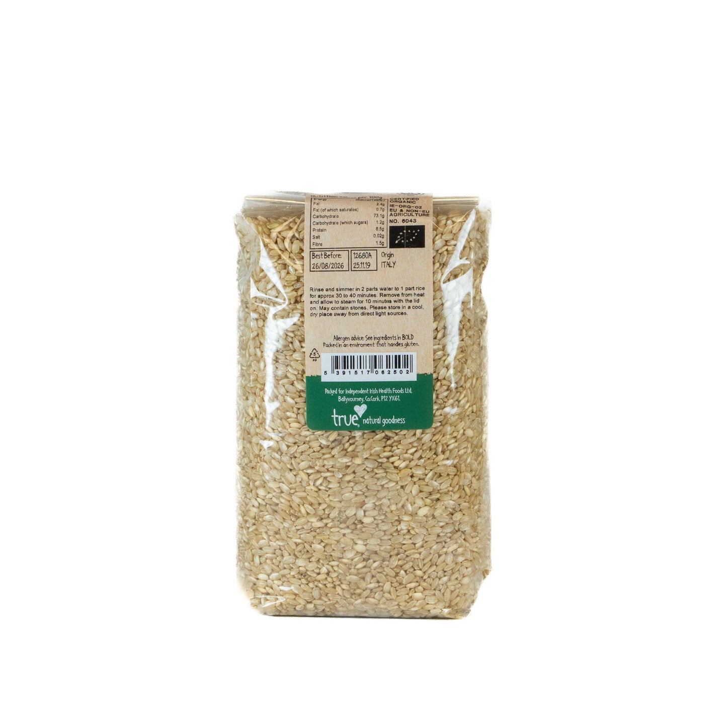 Short Grain Rice Brown (Org) 12680A Outer-6x1Kg / 6.41 / 6x1Kg
