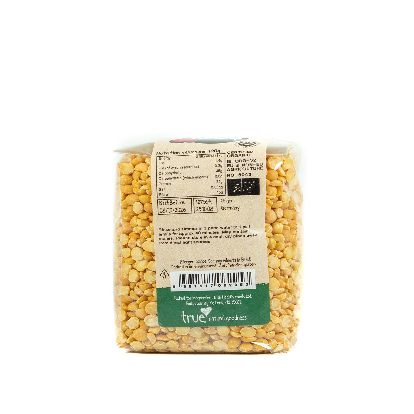 Yellow Split Peas (Org) 12755A Outer-6x500g / 3.66 / 6x500g
