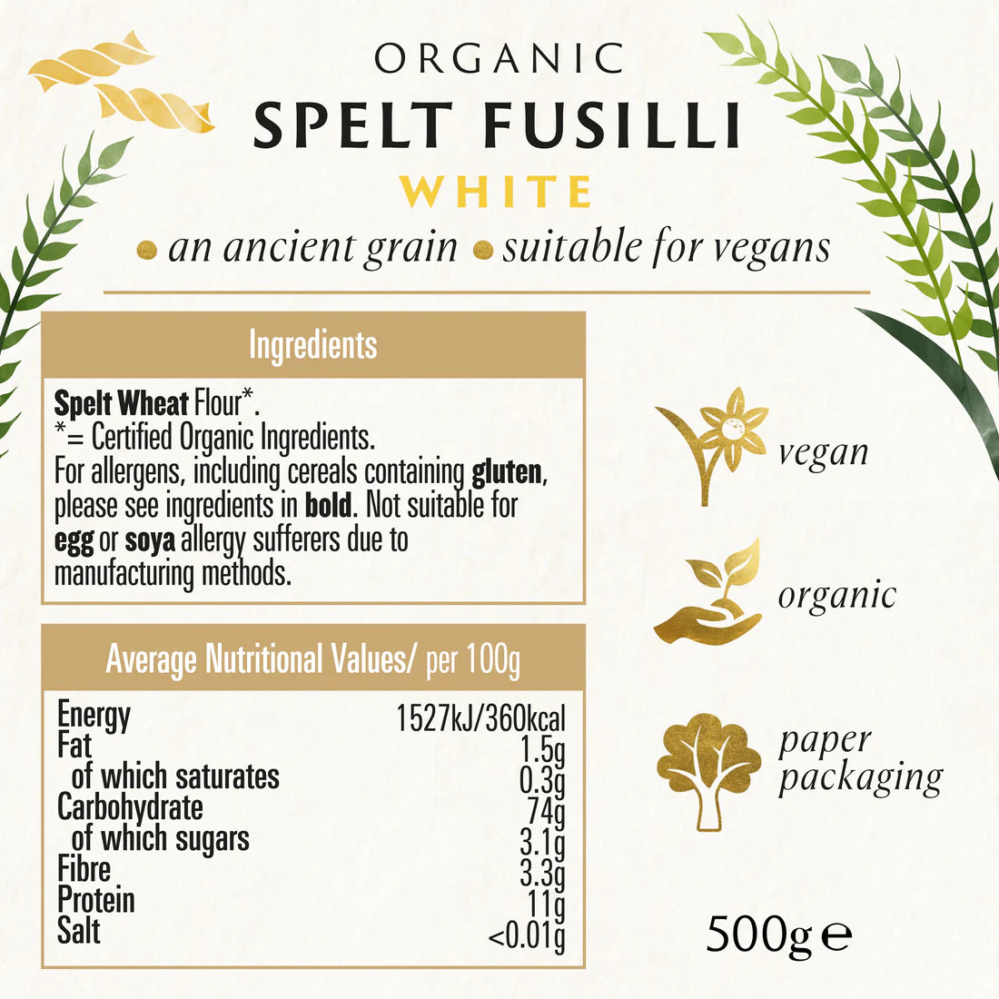 Spelt Fusilli White (Org) 14148A