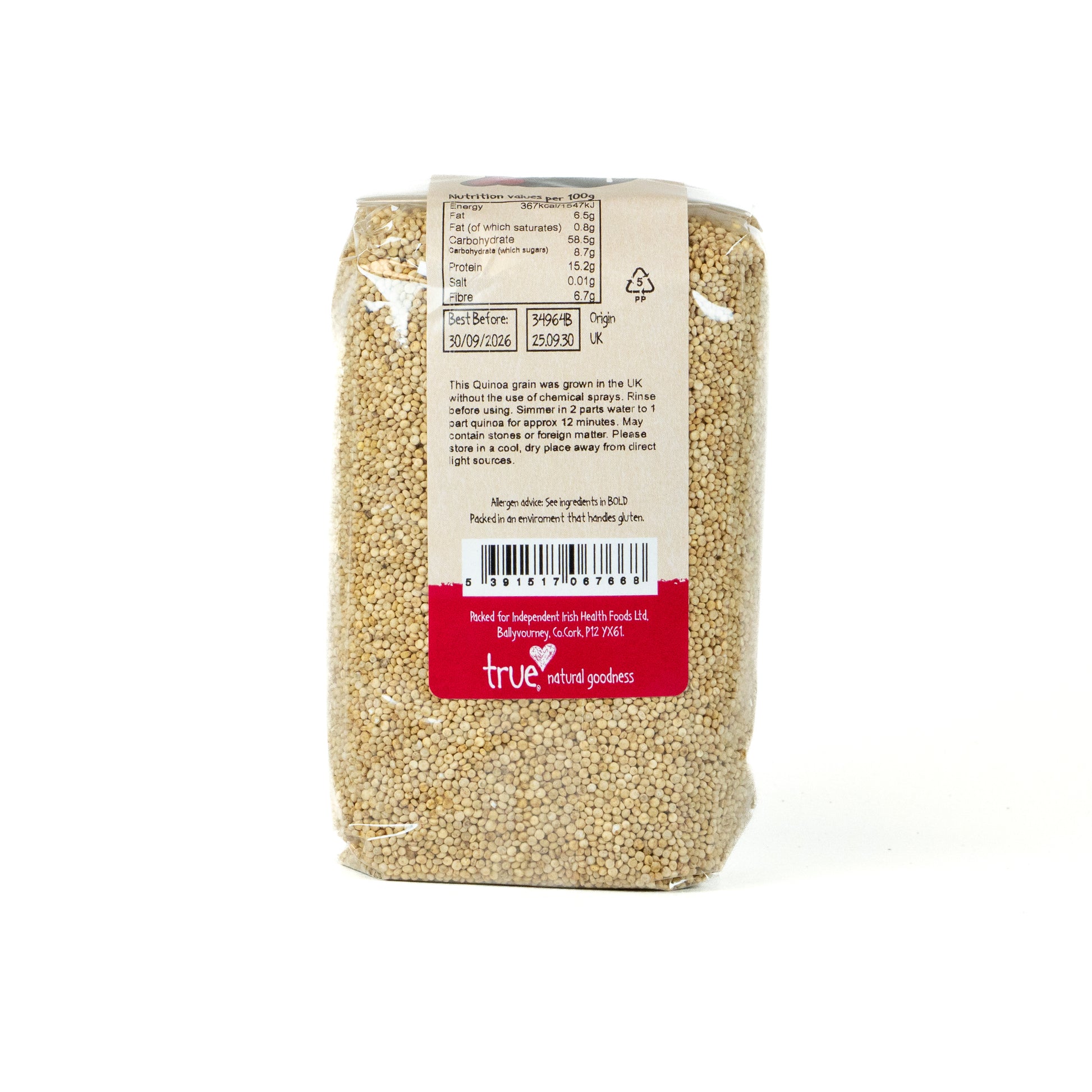 Quinoa Grain UK Grown Unsprayed 34964B Outer-6x500g / 5.46 / 6x500g
