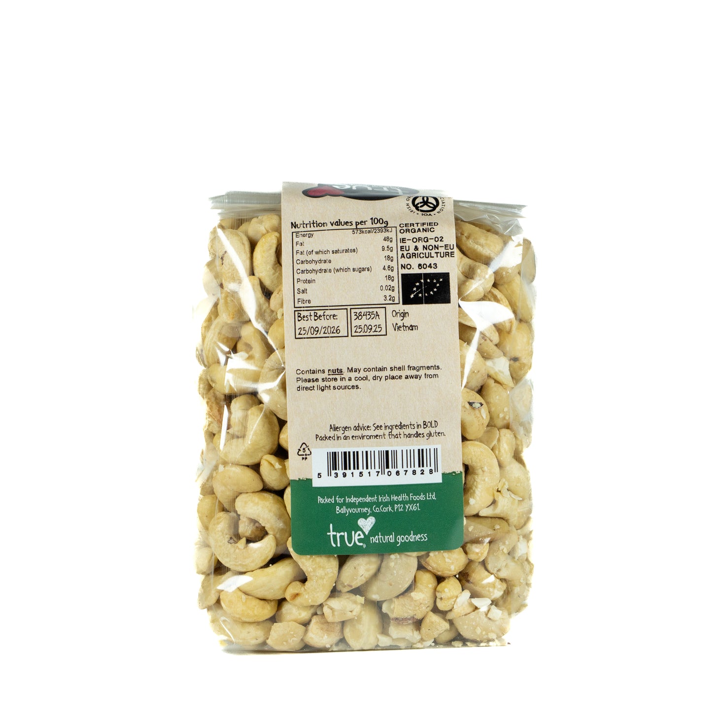 Cashews Whole (Org) 38435A Outer-6x500g / 13.44 / 6x500g