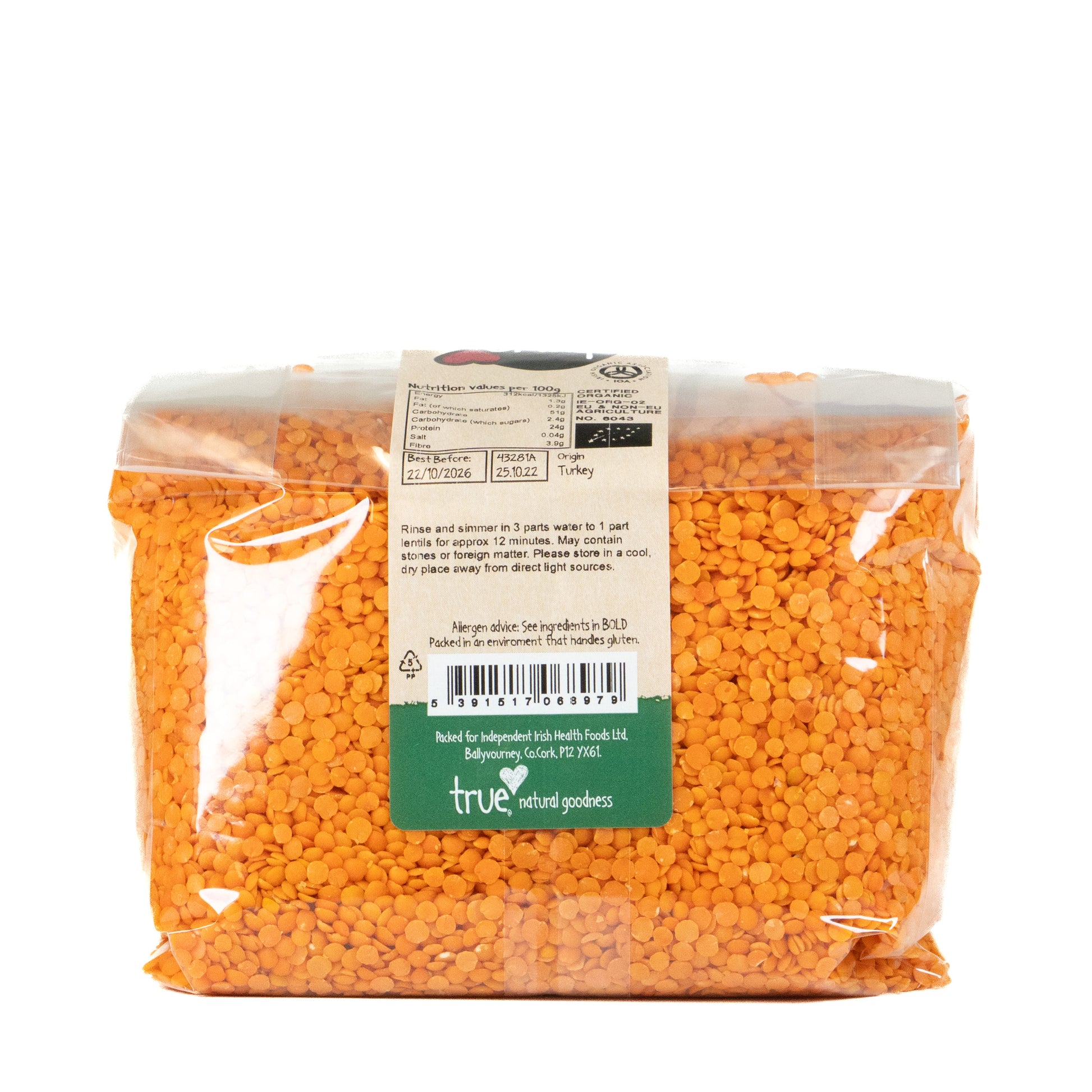 Red Lentils (Org) 43281A Outer-6x1Kg / 5.83 / 6x1Kg